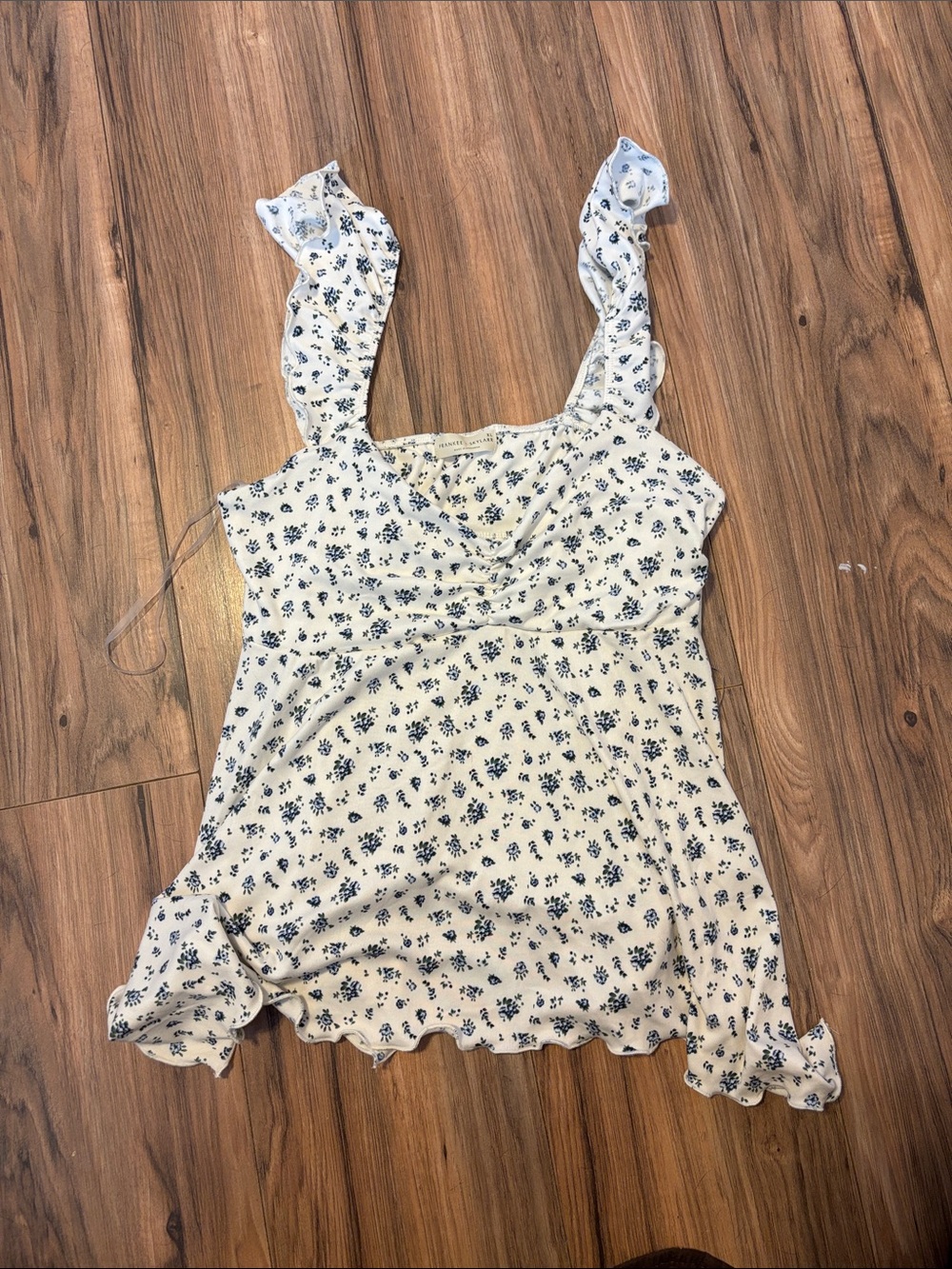 Smocked Floral Ruffle Strap Camisole - White with Navy Floral